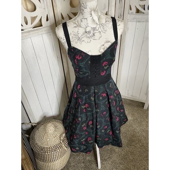 Anthropologie Frock by Tracy Reese Pin Up Fit & Flare Pink Rose Dress Size 2 XS - Picture 1 of 7